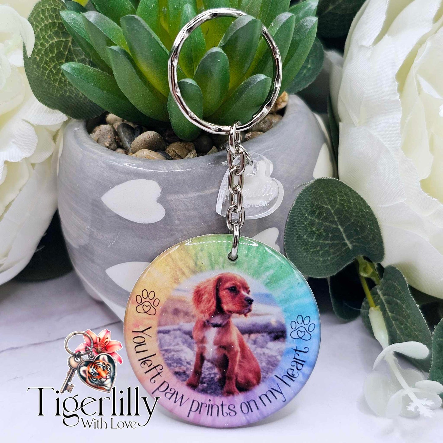 Personalised Pet Memorial Photo Keyring UK – “You Left Pawprints On My Heart” Dog Remembrance Gift