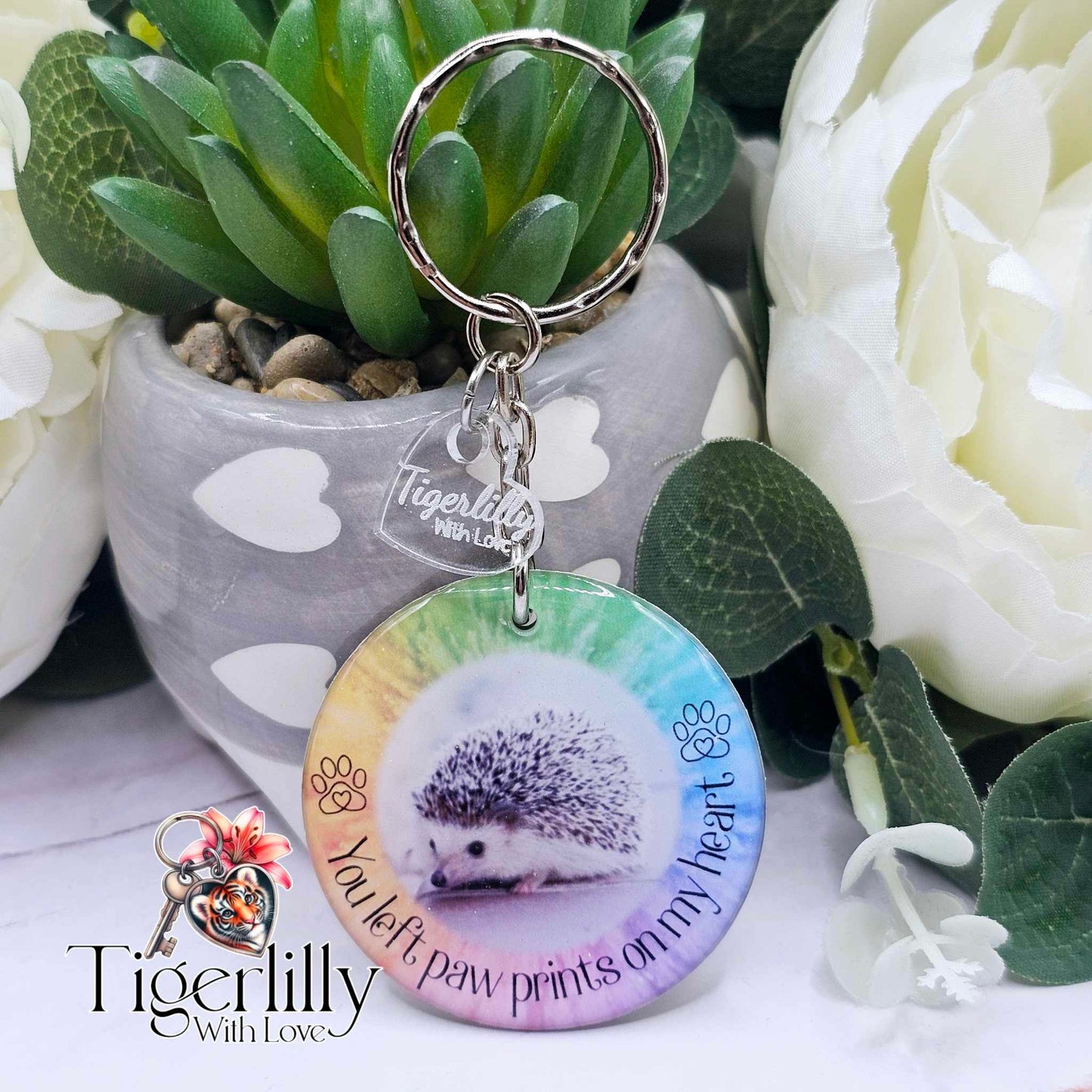 Personalised Pet Memorial Photo Keyring UK – “You Left Pawprints On My Heart” Dog Remembrance Gift