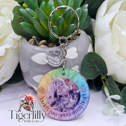 Personalised Pet Memorial Photo Keyring UK – “You Left Pawprints On My Heart” Dog Remembrance Gift
