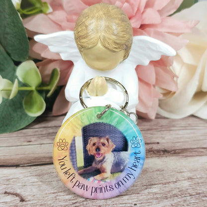 Personalised Pet Memorial Photo Keyring UK – “You Left Pawprints On My Heart” Dog Remembrance Gift