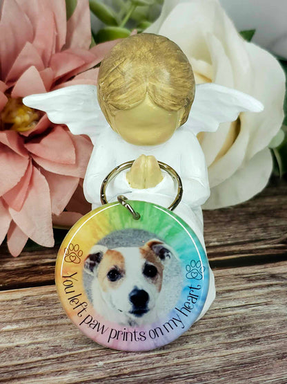 Personalised Pet Memorial Photo Keyring UK – “You Left Pawprints On My Heart” Dog Remembrance Gift