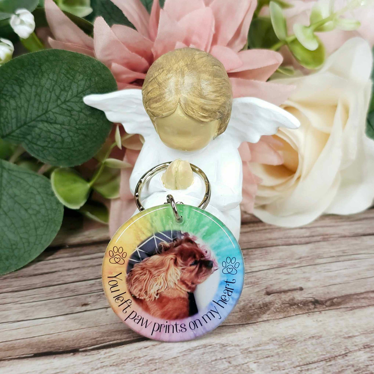 Personalised Pet Memorial Photo Keyring UK – “You Left Pawprints On My Heart” Dog Remembrance Gift