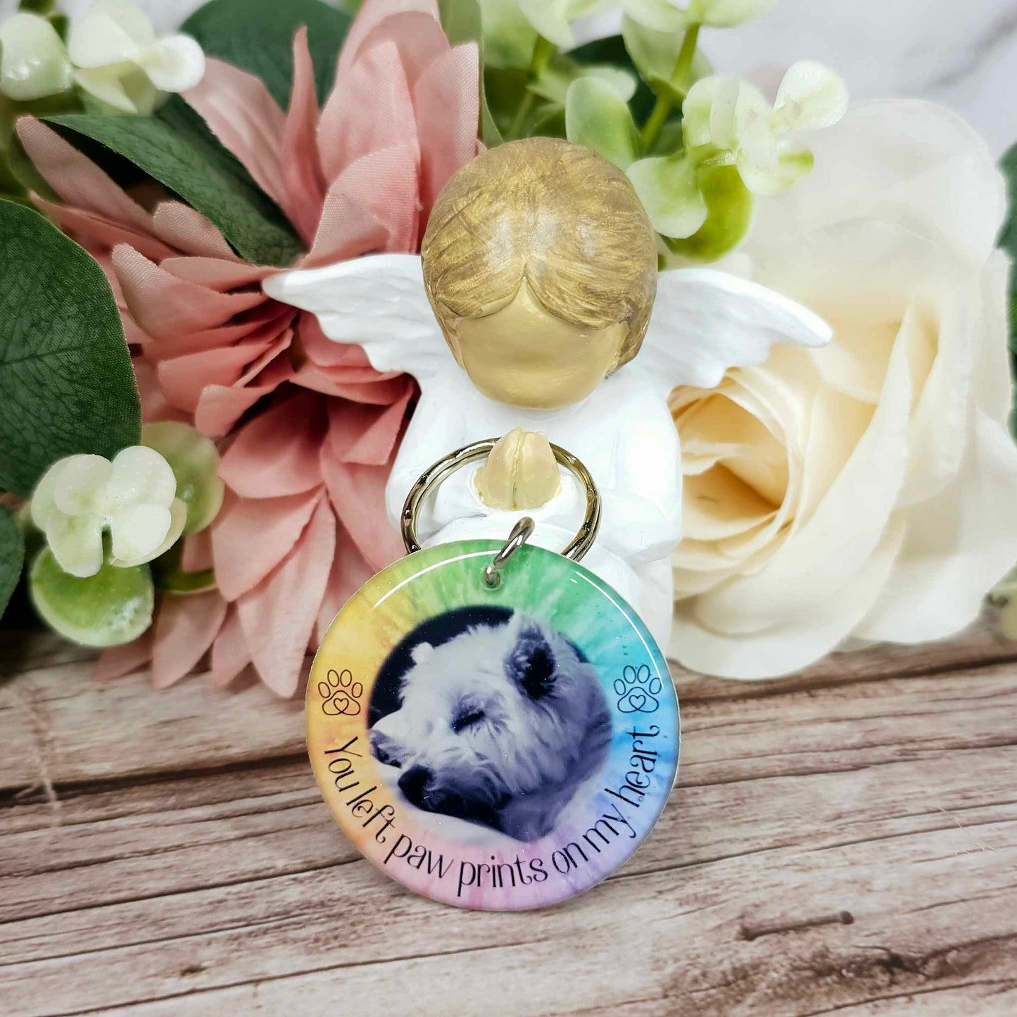 Personalised Pet Memorial Photo Keyring UK – “You Left Pawprints On My Heart” Dog Remembrance Gift