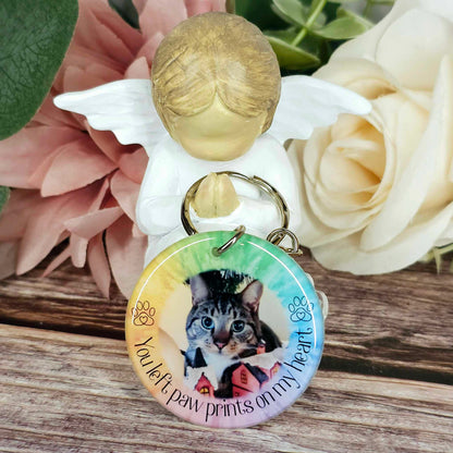 Personalised Pet Memorial Photo Keyring UK – “You Left Pawprints On My Heart” Dog Remembrance Gift