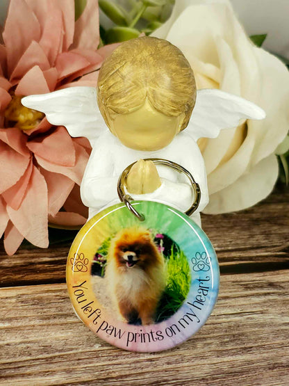 Personalised Pet Memorial Photo Keyring UK – “You Left Pawprints On My Heart” Dog Remembrance Gift