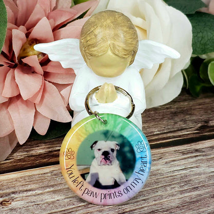 Personalised Pet Memorial Photo Keyring UK – “You Left Pawprints On My Heart” Dog Remembrance Gift